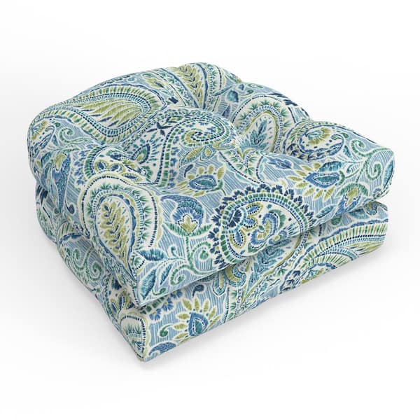 Pillow Perfect Paisley 19 in. W x 5 in. D Outdoor Square Tufted Wicker Seat Cushion 2 Count 19 in. x 19 in. Blue Arctic Stone