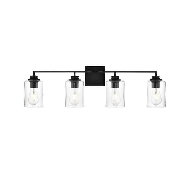Unbranded Simply Living 32 in. 4-Light Modern Black Vanity Light with Clear Bell Shade