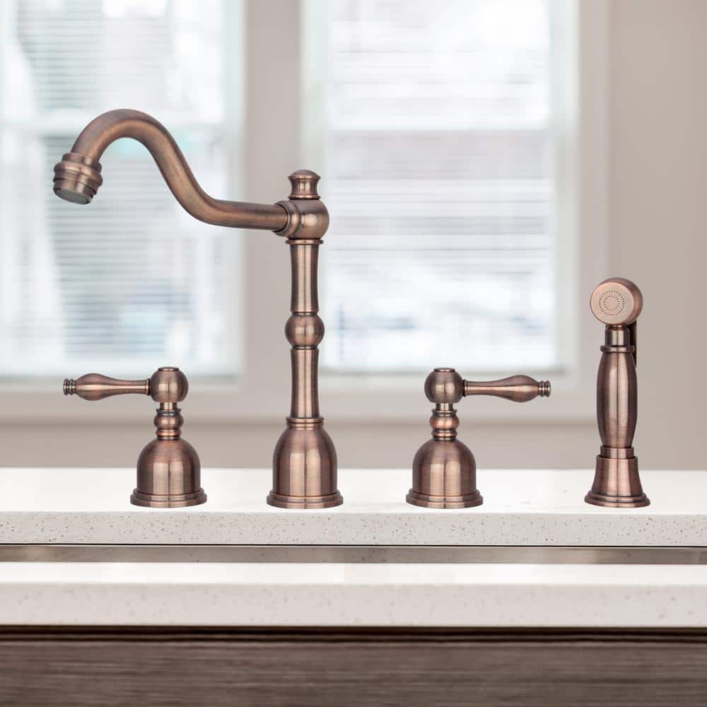 Antique Copper 4-Piece Kitchen Faucet Set with Side Spray
