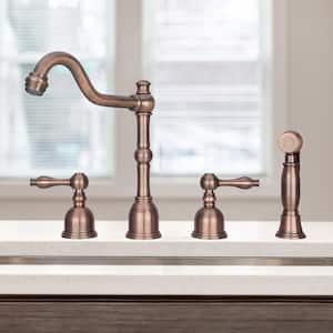 2-Handles Widespread Kitchen Faucet with Side Spray in Antique Copper