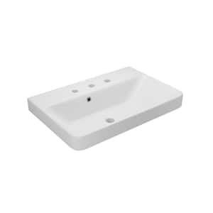 Luxury Wall Mounted/Drop-In Sink 55 Matte White Ceramic Rectangular with 3 Faucet Holes
