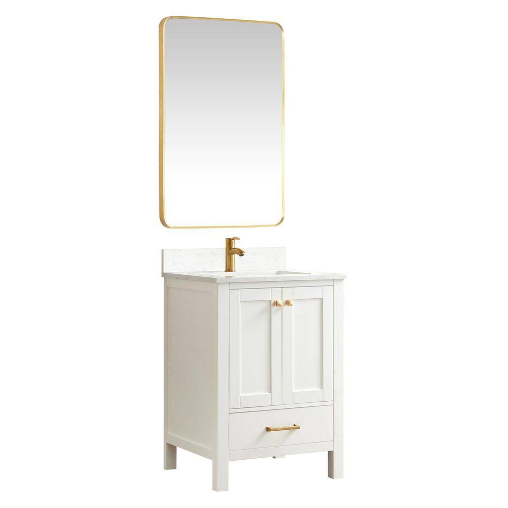 Shannon White Oak Single Sink Vanity with Stone Top and Mirror