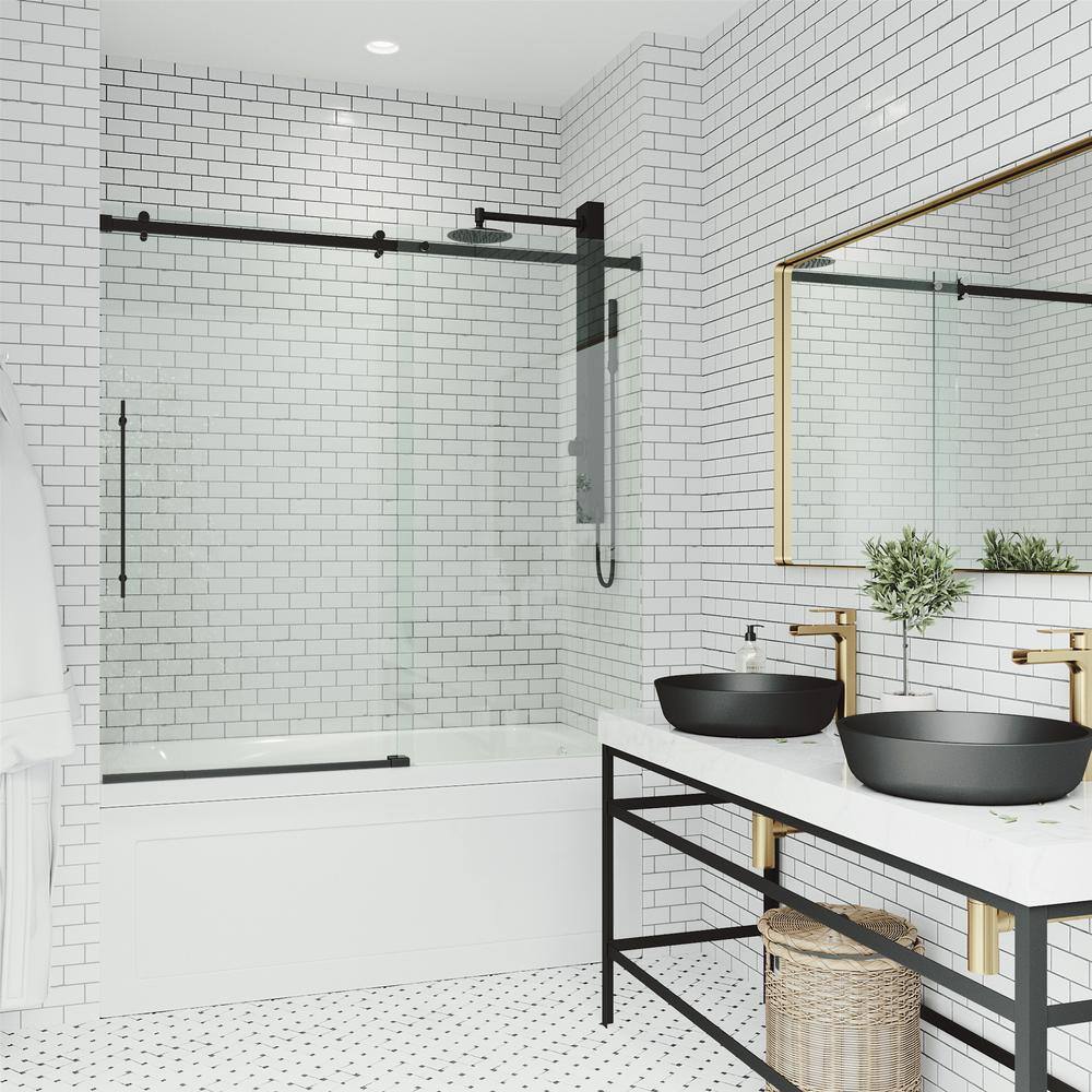 Luca 60" Matte Black Frameless Sliding Tub Door with Clear Glass