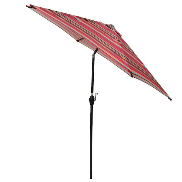 GAWEZA 9 ft. Metal Market Tilt Patio Umbrella in Red Striped with Push Button Tilt and Crank for Table Backyard Garden Deck