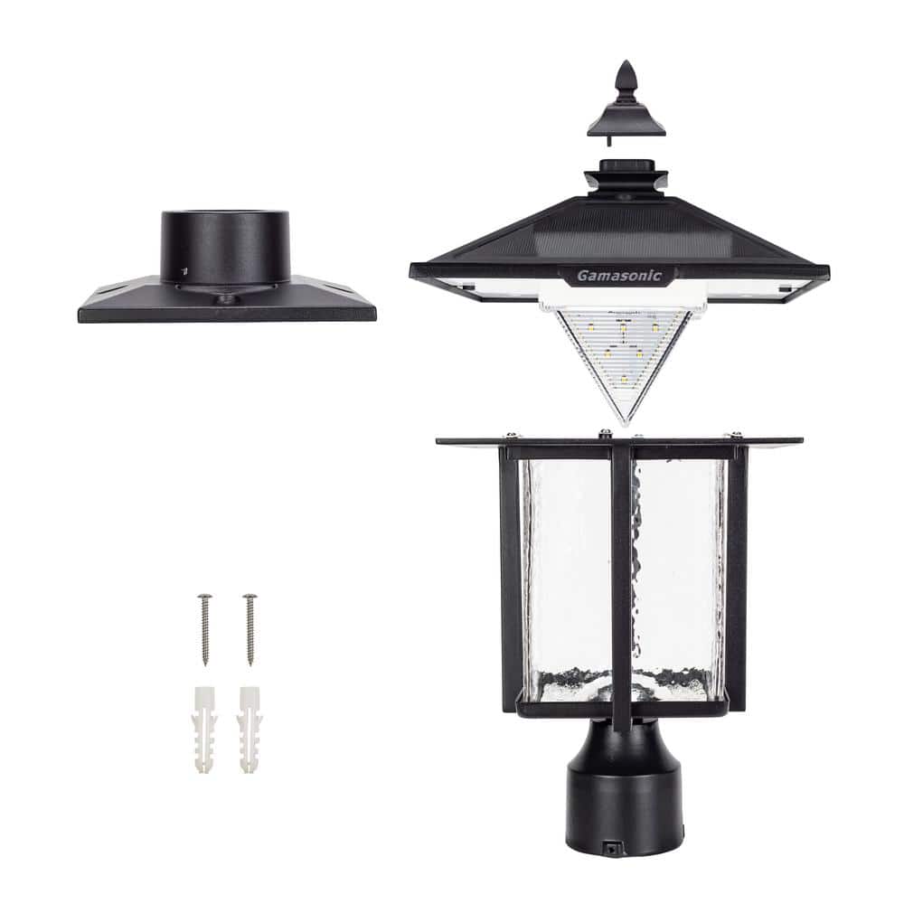 Casita Black Cast Aluminum Solar LED Lamp Post with Beveled Glass