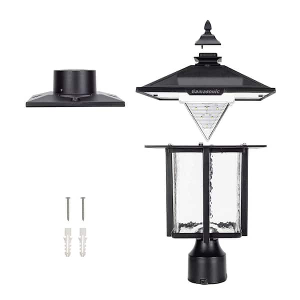 GAMA SONIC Casita 15 in. 1-Light Black Outdoor Solar Dusk to Dawn