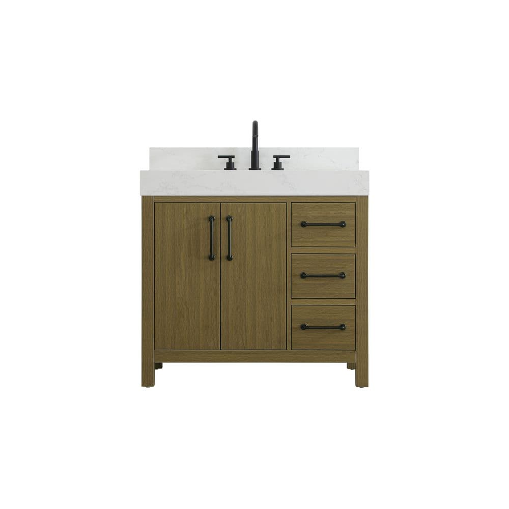 36 in. Single Sink Chestnut Brown Bath Vanity with White Engineered Marble Top and Backsplash price history on PriceWatchPro