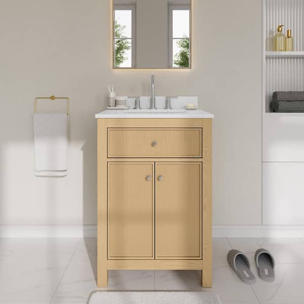 Pendry 24 in. Single Freestanding Tanned Oak Bath Vanity with Carrara Cultured Marble Top Assembled