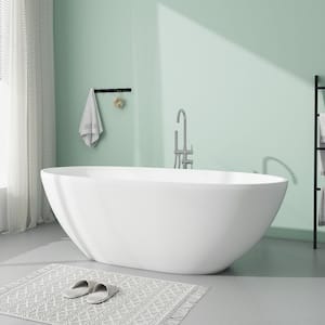 Ula 65 in. x 29 in. Stone Resin Freestanding Soaking Bathtub in White
