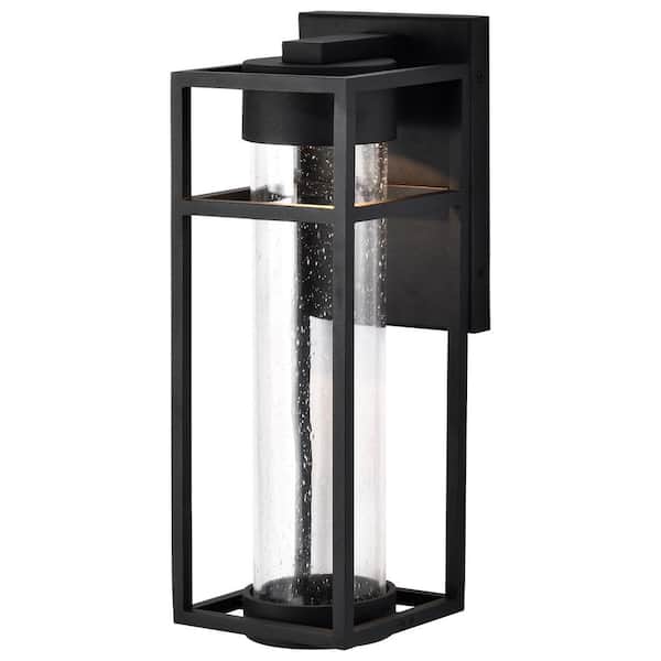 SATCO Ledges Matte Black Aluminum Hardwired Outdoor Wall Lantern Sconce with Integrated LED