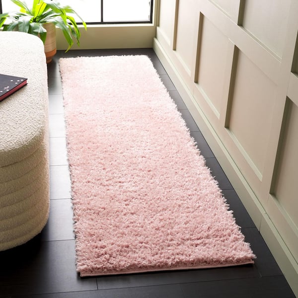Lindsay Shag 2 ft. x 8 ft. Pink Modern Solid Runner Rug