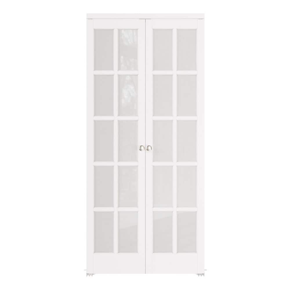 36 in. x 80 in. 10-Lite Frosted Glass Solid Core White Finished Glass Pivot Bi-Fold Door with Two Types of Hardware price history on PriceWatchPro