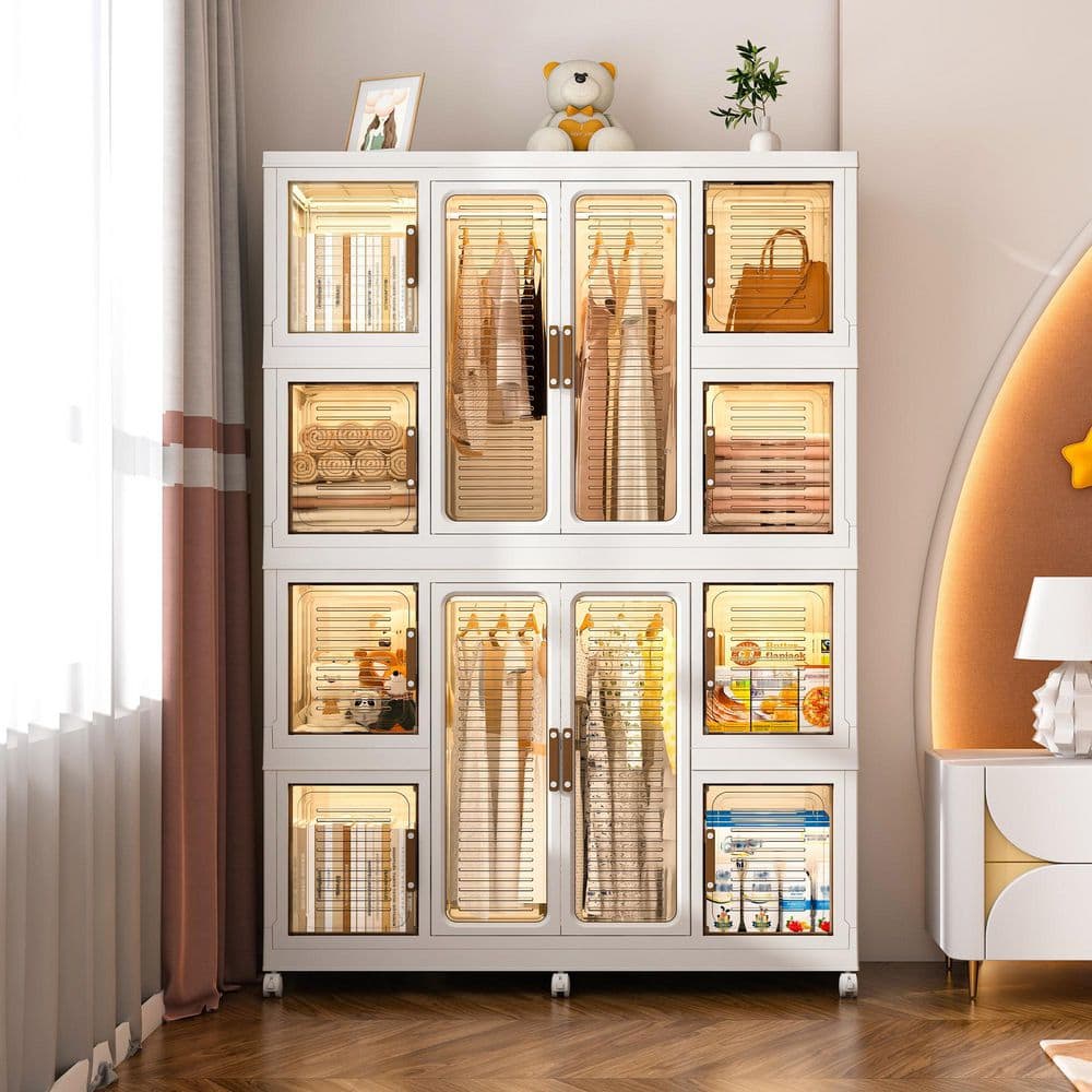 Seafuloy White-F 44in. W Plastic Wardrobe Closet Storage Cabinet