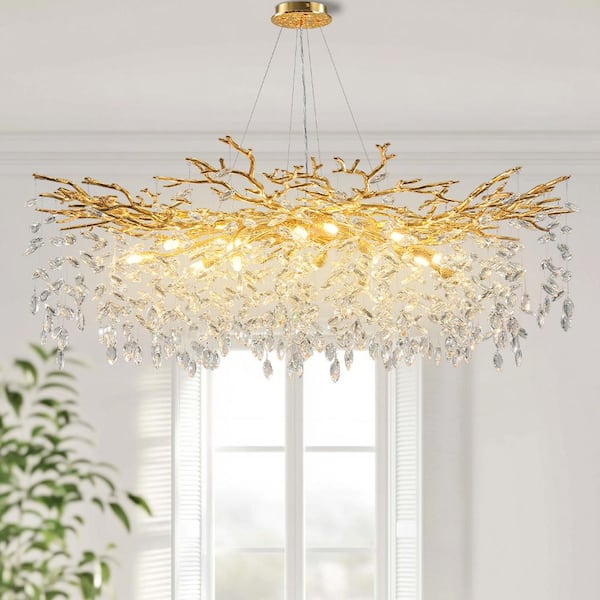 Modern Chandelier 47.2 in. 18-Lights Gold Crystal Globe Chandelier for Dining Room, Living Room, Kitchen Island, Foyer