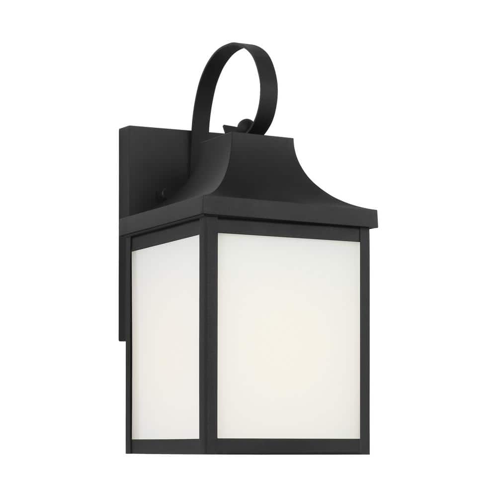 Saybrook 13 in. Textured Black Outdoor Hardwired Small Wall Lantern Sconce with Glass Shade and No Bulbs Included price history on PriceWatchPro