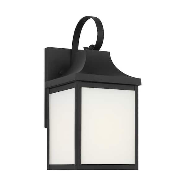 Generation Lighting Saybrook 13 in. Textured Black Outdoor Hardwired Small Wall Lantern Sconce with Glass Shade and No Bulbs Included