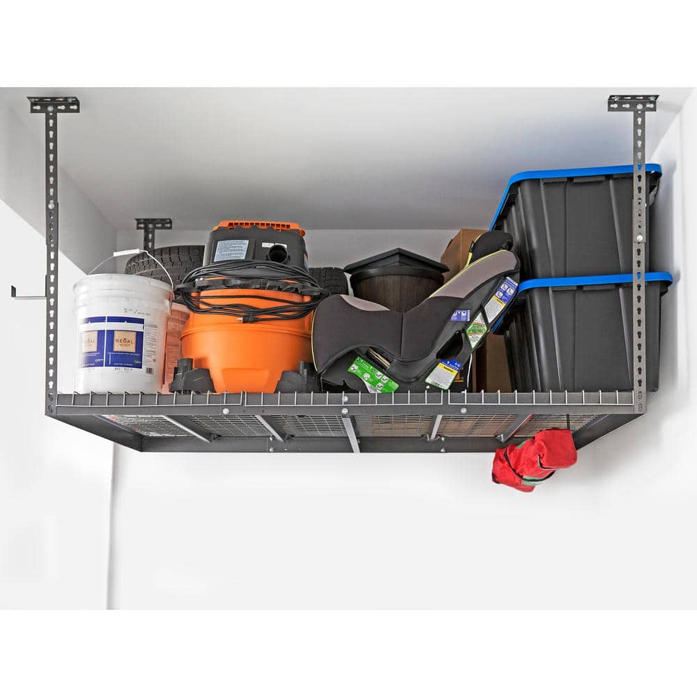 Adjustable Gray Steel Ceiling Storage Rack, 4' x 8'