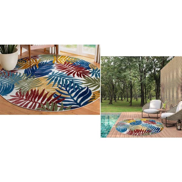 4' x 5' Blue and Green Floral Indoor Outdoor Area Rug 4' x 5' Blue and Green Floral Indoor Outdoor Area Rug