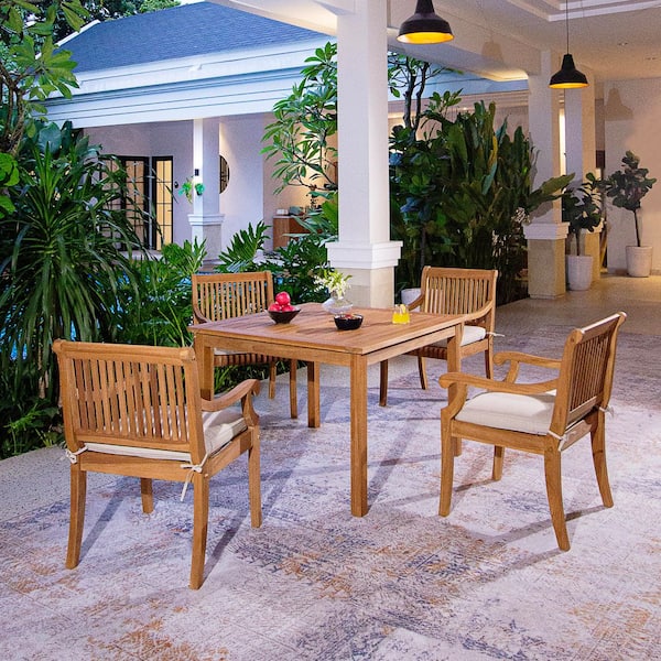 Cambridge Casual Cambridge Casual Mosko 5-Piece Teak Wood Outdoor Dining Set with Beige Cushion