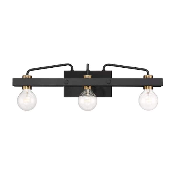 Designers Fountain Ravella 24 in. 3-Light Black Industrial Vanity with Old Satin Brass Accents