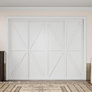 96 in. x 80 in. K Shape White Solid Core Finished MDF Closet Interior Sliding Door with Hardware