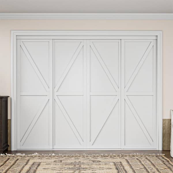 ARK DESIGN 96 in. x 80 in. K Shape White Solid Core Finished MDF Closet Interior Sliding Door with Hardware