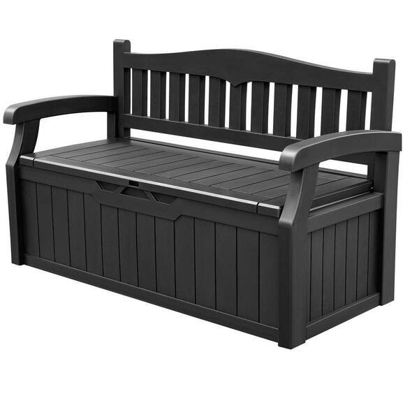 Unbranded 80 Gal. Black Plastic Outdoor Bench with Back and Armrest, Storage Bench Deck Box for Patio Storage and Outdoor Seating
