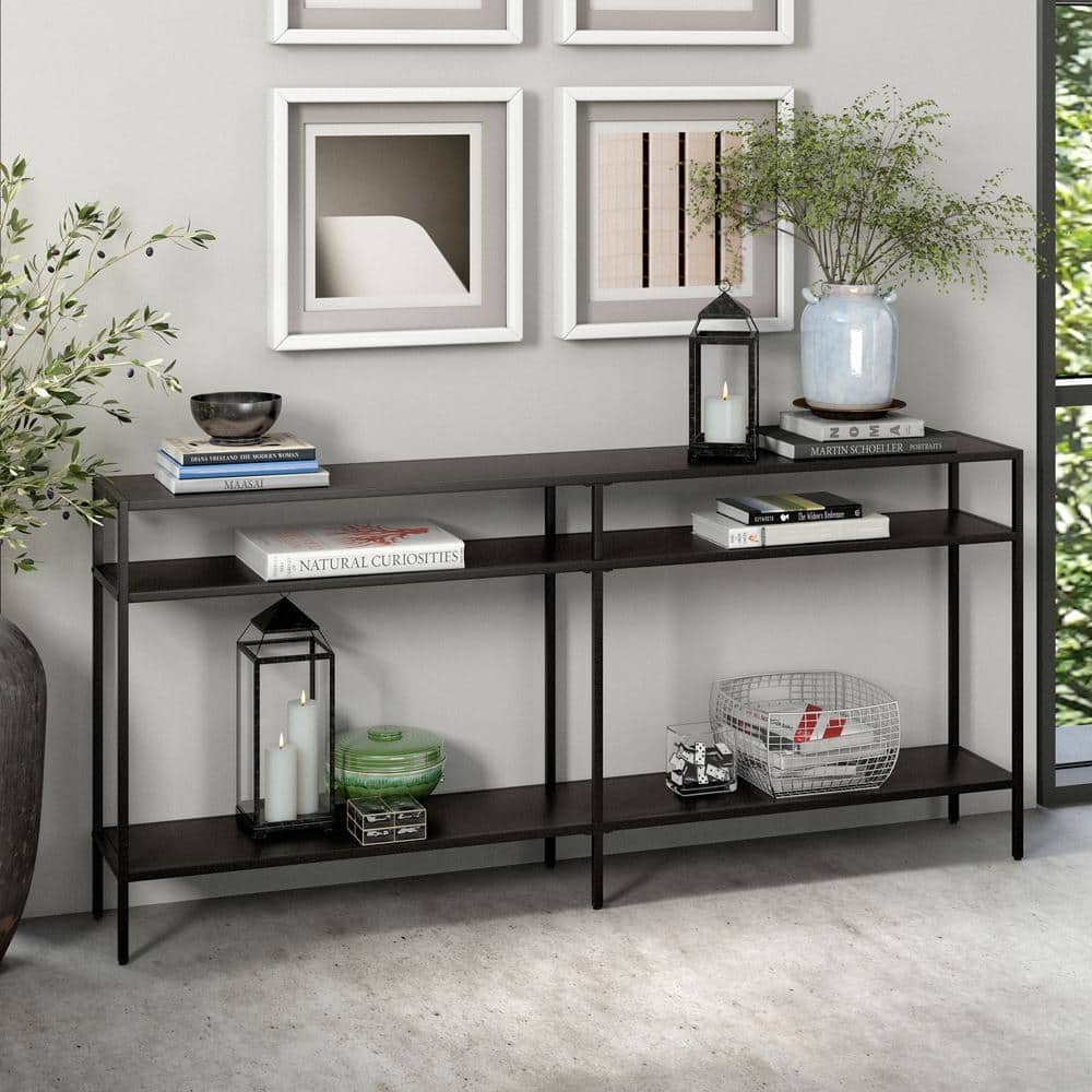 Blackened Bronze 64'' Industrial Console Table with Storage