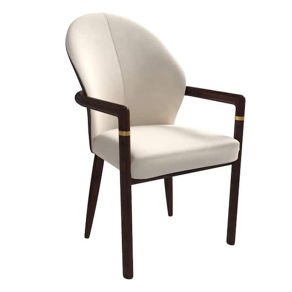 Wooden Dining Chair with Leather Upholstery and Ergonomic Design Opaline Series (Brown/Cream)