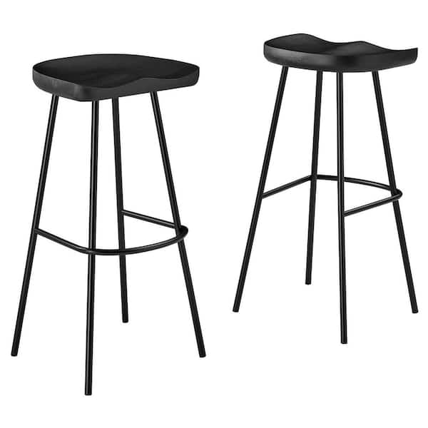 Concord 31.5 in. in Black Backless Wood Bar Stools - Set of 2