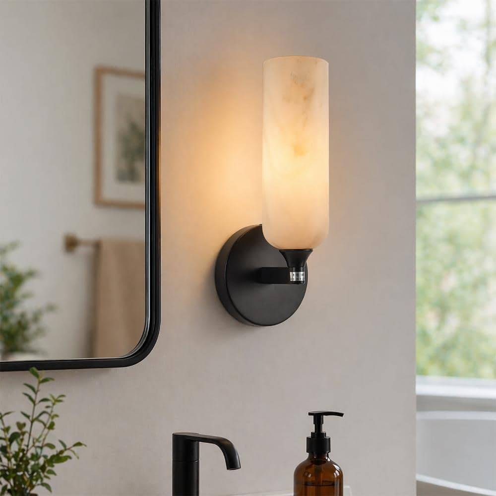 4.72 in. 1-Light Dimmable LED Black Bathroom Wall Sconce with Faux Alabaster Shade for Living Room, Bedroom price history on PriceWatchPro