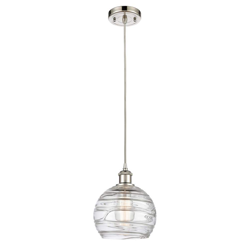 Athens Deco Swirl 1-Light Polished Nickel Shaded Pendant Light with Clear Deco Swirl Glass Shade -  Innovations, 516-1P-PN-G1213