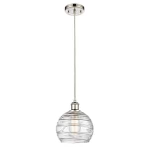 Athens Deco Swirl 1-Light Polished Nickel Shaded Pendant Light with Clear Deco Swirl Glass Shade