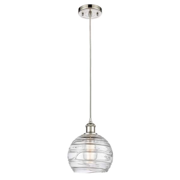 Innovations Athens Deco Swirl 1-Light Polished Nickel Shaded Pendant Light with Clear Deco Swirl Glass Shade