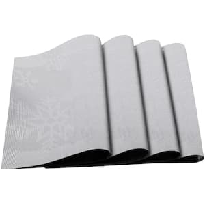 Silver Snowflakes Jacquard 12 in. x 18 in. PVC Fiber Woven Non-Slip Washable Placemat (Set of 4)