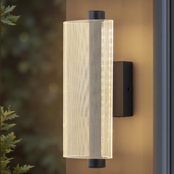 Black Color Changing 3000K/4000K/5000K Outdoor LED Wall Sconce with Clear Carved Acrylic