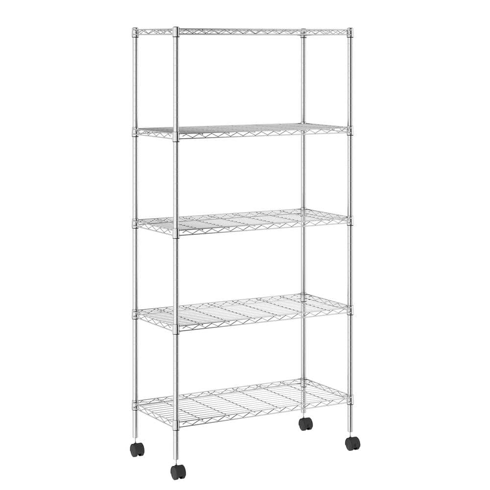 Furinno Wayar 5-Tier Metal Storage Shelf Rack in Chrome (23.6 in. W x ...