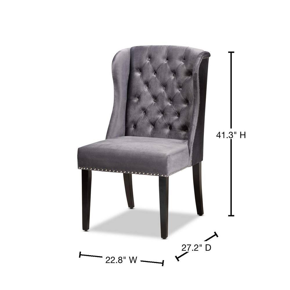 Elevate 42" Grey Velvet & Wood Wingback Dining Chair with Nailhead Trim