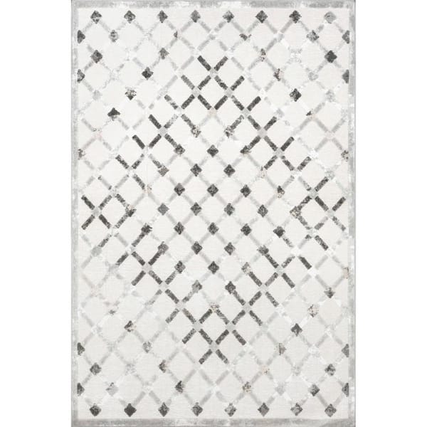 nuLOOM Magen Moroccan Machine Washable Light Gray 8 ft. x 10 ft. Traditional Area Rug
