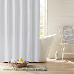 White 100% Polyester Shower Curtain Set with Waterproof PEVA Liner and 12 Metal Hooks, 70 in. x 72 in.