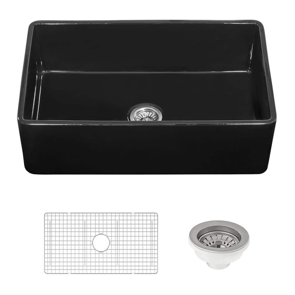 Fiamma 30 in. Apron-Front Farmhouse Single Bowl Fireclay Reversible Kitchen Sink in Glossy Black price history on PriceWatchPro