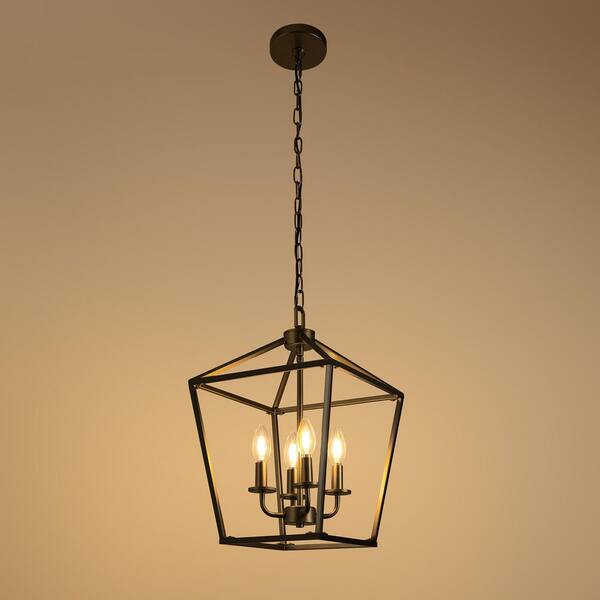 Emeritpro 4-Light Black Cage Chandelier Pendant Light with Iron