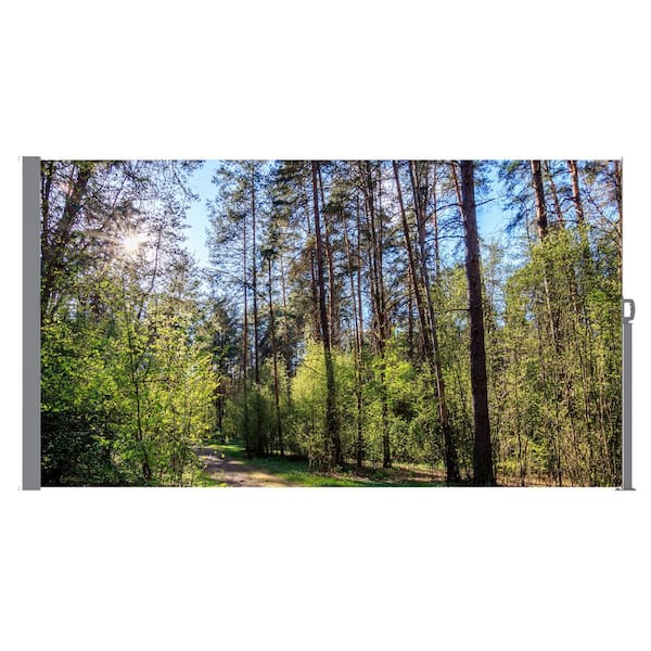 11.5 ft. x 5.92 ft. Metal Decorative Retractable Side Awning Screen in Gray Semi-Transparent with UV Printing UPF50 Plus