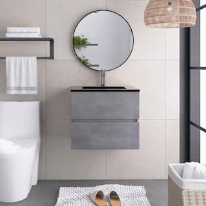 23.6 in. W x 18.9 in. D x 20.7 in. H Single Sink Wall Mounted Bath Vanity in Cement Grey with Black Quartz and Top