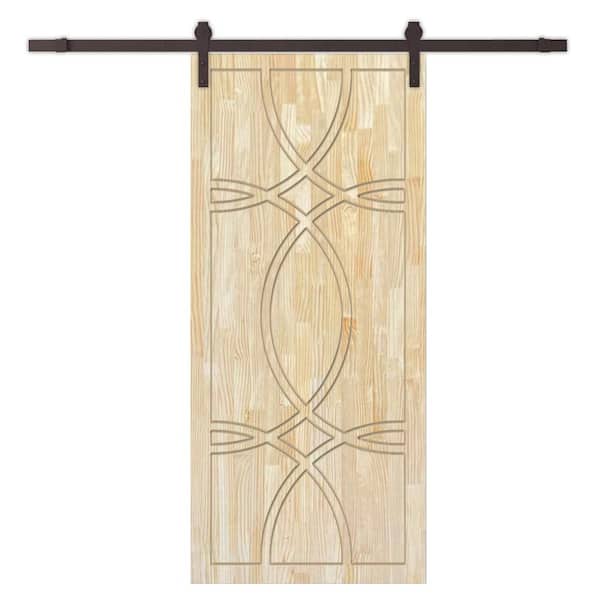 CALHOME 24 in. x 80 in. Natural Pine Wood Unfinished Interior Sliding Barn Door with Hardware Kit