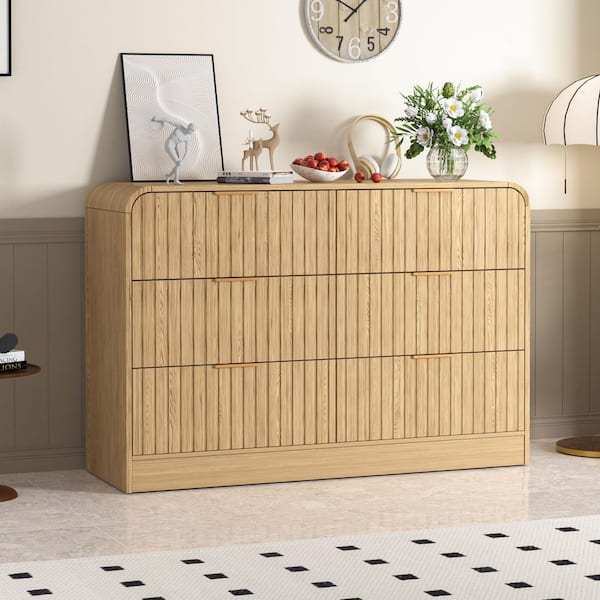 VEIKOUS 47.3 in. W Wood Color 6-Drawer Chest of Drawer Dressers with Metal Handles, MDF and Particle Board Storage Cabinet