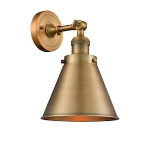Franklin Restoration Appalachian 8 in. 1-Light Brushed Brass Wall Sconce with Brushed Brass Metal Shade