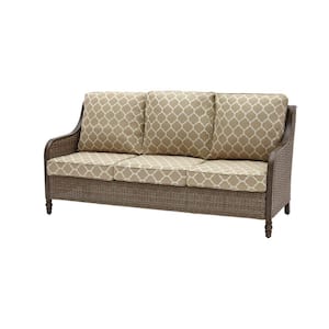 Windsor Brown Wicker Outdoor Patio Sofa with CushionGuard Toffee Trellis Tan Cushions