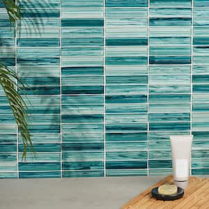 Tara Turquoise 11.61 in. x 11.73 in. Stacked Glass Mosaic Tile (0.95 Sq. Ft. / Sheet)