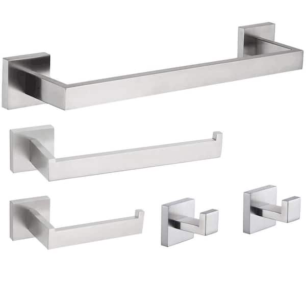 5-Piece Wall Mount Stainless Steel Bathroom Towel Rack Set in Brushed Nickel
